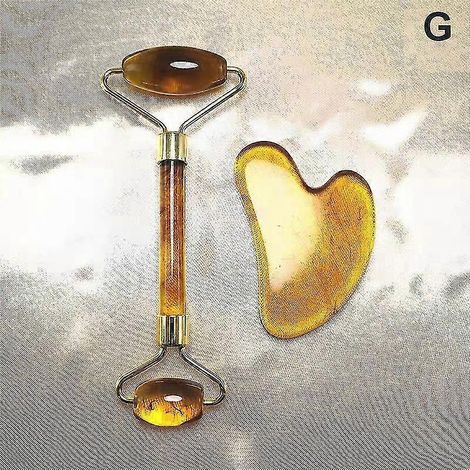 2-teiliges Set Gesichtsmassagegerät, Nackenroller, Gua-Sha-Schaber, Lifting- und Faltenentfernungs-Set – Bernstein (1/5)