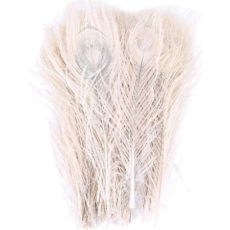 2026-50 pièces/plumes de paon blanches naturelles dans l'œil, 25 à 30 cm de plumes de paon pour mariage (1/5)