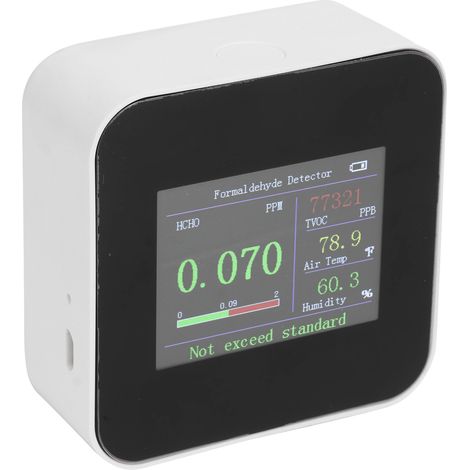 Moniteur de qualité de l'air intérieur avec détecteur, thermomètre et hygromètre, capteur de charge USB-C et batterie intégrée KB3 : Moniteur HCOC (1/5)