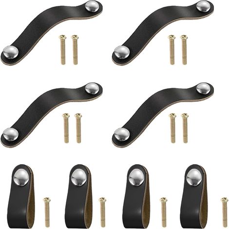 8 pièces Poignées et boutons en cuir pour meubles, poignées pour armoires, tiroirs et portes, poignée de valise, livraison avec vis de 22 mm (1/5)