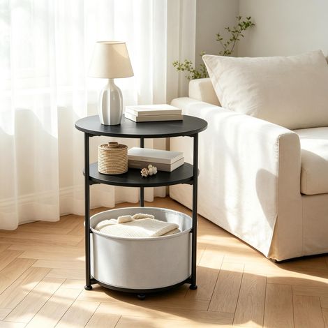Table d'appoint ronde 43x56 cm avec panier en tissu, cadre métal, 20 kg, pour salon & chambre (1/5)