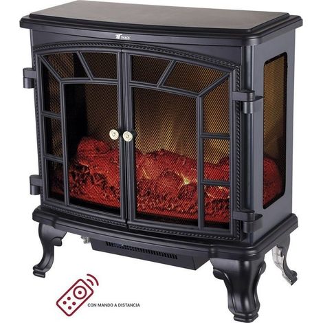 Camino Elettrico con effetto Fiamma e Termostato. 2 impostazioni di temperatura 1000W - 2000W. 70x36x66cm, Nero