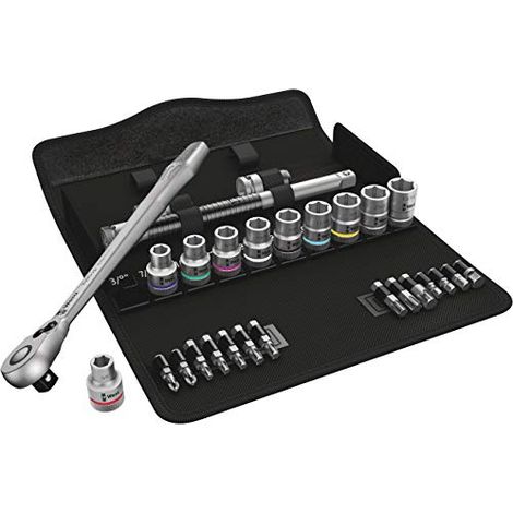 Set di Chiavi a Cricchetto in Metallo Wera 8100 SC 11 Zyklop, 28 Pezzi, Impugnatura a Leva, Attacco da 1/2", Misure in Pollici (1/4)