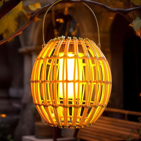 Lanterne solaire d'extérieur imitation rotin suspension à suspendre ou poser lumière chaud lampe Blanc (1/5)