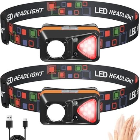 Lampe Frontale Rechargeable USB-C, Lampe Frontale LED Ultra Puissante avec Détecteur de Mouvement, 6 Modes et Lumière Rouge, IPX5 Étanche et Réglable 60° pour Camping Randonnée Pêche (1/5)