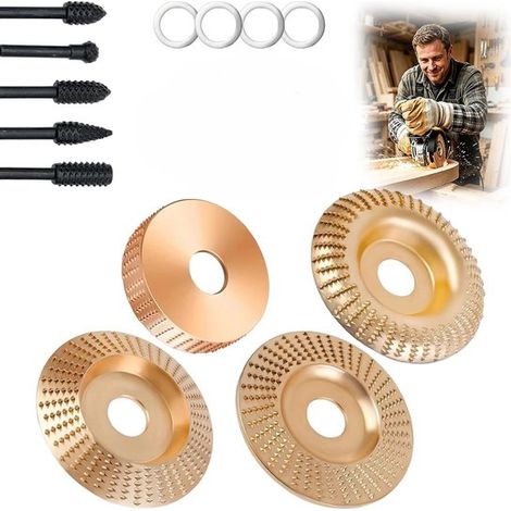 Set di dischi abrasivi per smerigliatrici angolari: 4 dischi abrasivi + 5 punte abrasive. Dischi abrasivi e punte abrasive di diverse forme per tagliare e sagomare il legno. (1/5)