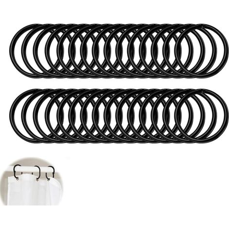 Packung mit 30 Duschvorhangringen zum Öffnen, 50 mm, Metall, für Badezimmer, Fenster (schwarz) (1/4)