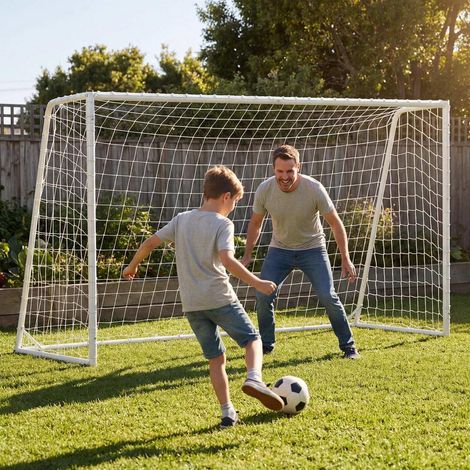 Cadre en métal robuste But de football avec filet PE et 8 piquets d'ancrage pour jardin extérieur 300x204 cm (1/5)
