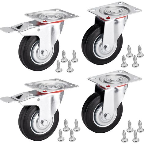 4er SET SOTECH Transportrollen RED Ø 125 mm (2x Lenkrollen, 2x Lenkrollen mit Bremse) Höhe 151 mm, Anschraubplatte 100 x 82 mm Traglast bis 440 Kg Möbelrolle