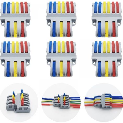 Terminales de conexión, 6 conectores eléctricos rápidos, conectores de cable compactos SPL-63 (3 entradas, 6 salidas)