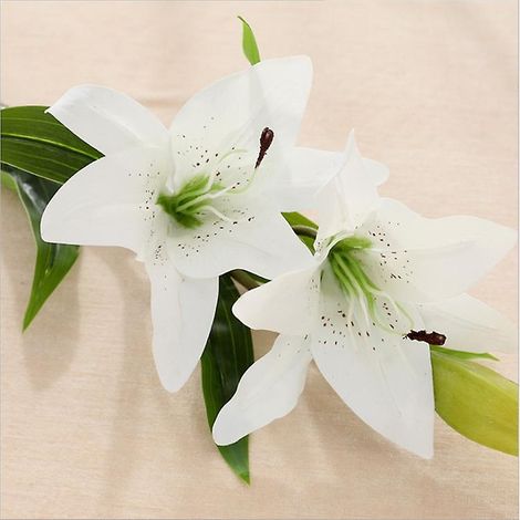 1 Bouquet de fleurs artificielles, lys en plastique pour décoration intérieure et extérieure (blanc) - Idéal pour mariage, campagne, cimetière. (1/5)