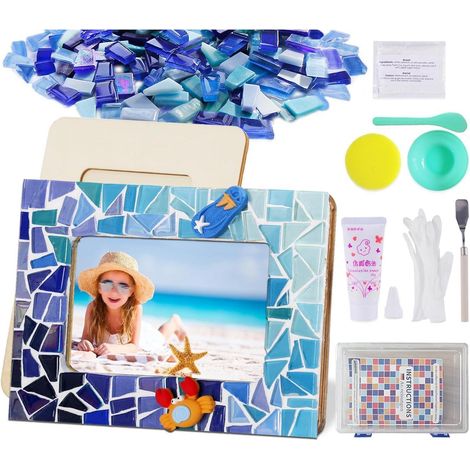 DIY Mosaik Bilderrahmen Bastelset für Erwachsene und Kinder, Blau (1/4)