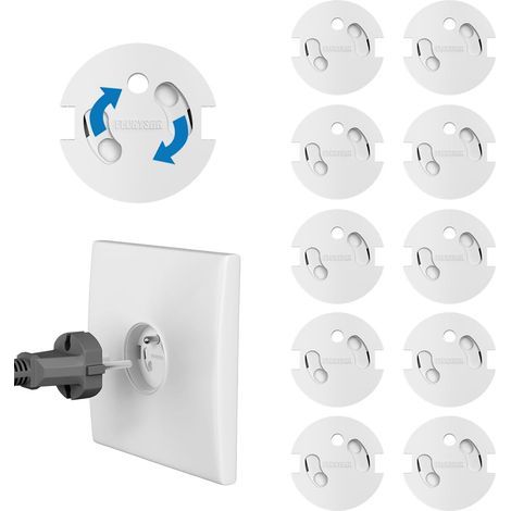 CCYKXA (White) WHITE Pack x10 Baby Socket Covers French Socket - Automatic Keyless System [3M Adhesive] - Baby Protection - Electrical Socket Cover Home Childcare