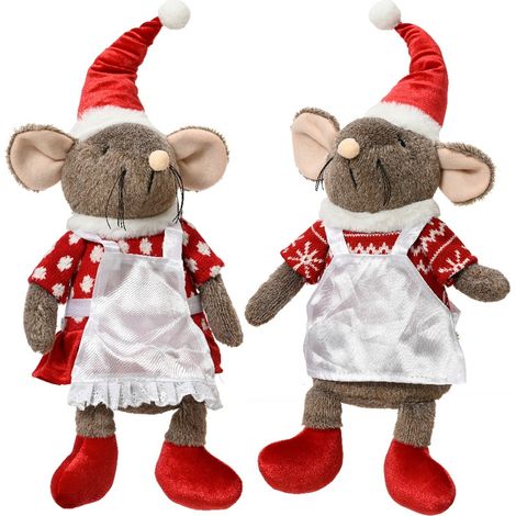 Souris rouge avec tablier en dentelle 16x12x45 cm