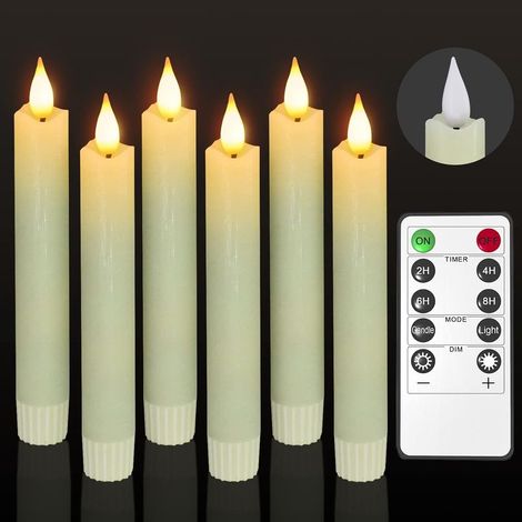 Lot de 6 bougies LED, fonctionnant avec piles et télécommande, lumière vacillante sans flamme, bougies coniques ivoire pour décoration de table à la maison (1/5)
