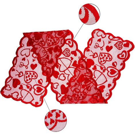 5-teiliges Valentinstags-Dekorationsset: Tischläufer und Platzsets aus roter Spitze mit Herzmuster, Dekoration für Zuhause, Hochzeit, Geburtstag, Party (1/5)