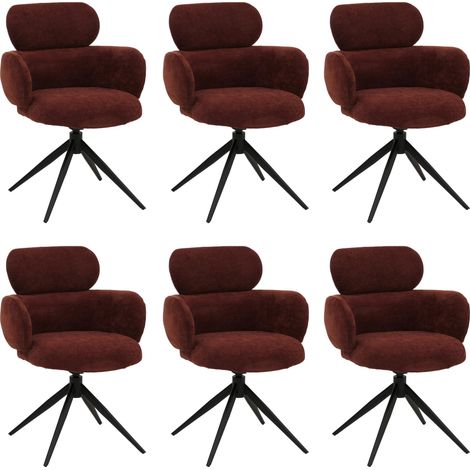 [JAMAIS UTILISÉ] Lot de 6 chaises de salle à manger HHG-259, chaise de cuisine, pivotante avec retour automatique, tissu (310 g/m²) chenille Öko-Tex, rouge-brun (1/5)