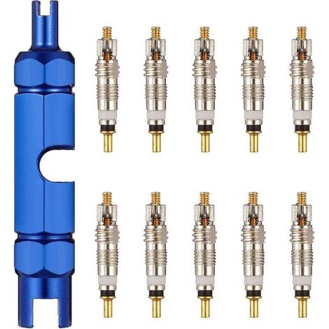 10 Pieces Presta Valve Cores with 1 Piece Valve Core Removal Tool, French Valve Core Insert for Bicycle Repair (1/5)