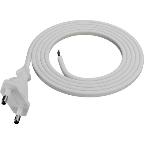 Câble de connexion de 1 m avec fiche plate, câble d'alimentation blanc 2 x 0,75 mm² (1/5)