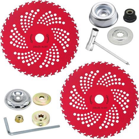 Set mit 2 Hartmetall-bestückten Freischneiderklingen, 22,9 cm x 36 Zähne, für Freischneider, Trimmer, Unkrautstecher, Adaptersets (1/5)