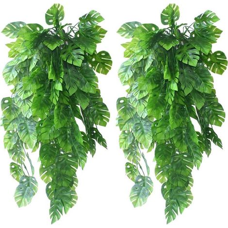 2 Pièces Faux Plantes de Lierre Artificielles Faux Feuilles de Palmier Monstera Tropical pour Intérieur Extérieur Maison (1/5)