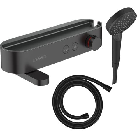 Pack mitigeur bain douche thermostatique HANSGROHE ShowerTablet Select + Flexible Isiflex + Pommeau de douche Vernis Blend Noir mat