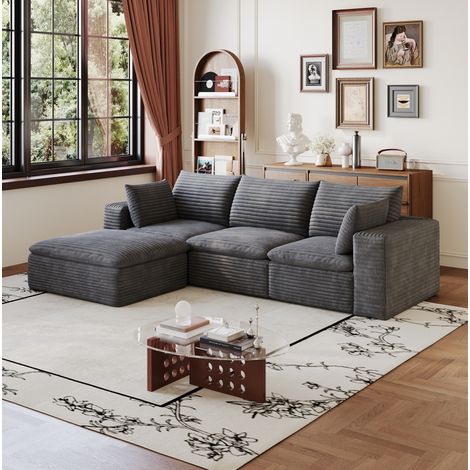 Divano modulare Cloud in tessuto effetto velluto a coste 260 cm grigio scuro OKWISH (1/5)