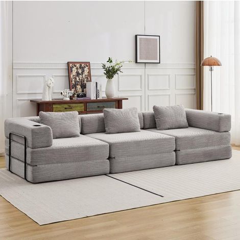 3-Sitzer Schlafsofa aus Chenille, modulares Sofa mit Bettfunktion, Kissen und Gästebett-Funktion