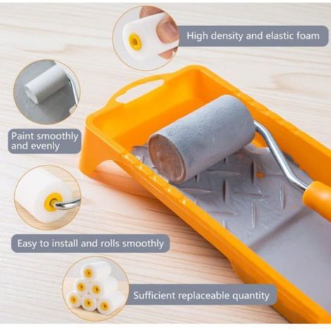 Mini rouleau peinture mousse 6,5 cm, kit complet avec cadre et petit bac à peinture (1/4)