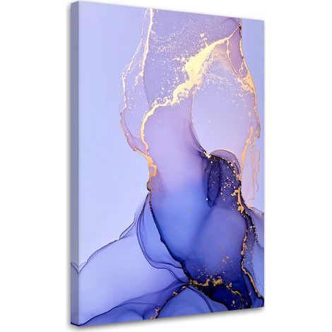 Stampe su Tela, Un'astrazione viola dalle forme fluide e venature dorate. - 40x60 (1/2)