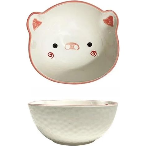 Cuenco de ramen de cerámica estilo cartoon, adorable diseño de cerdito, decoración bajo esmalte, juego de vajilla para uso diario en el hogar (1/5)