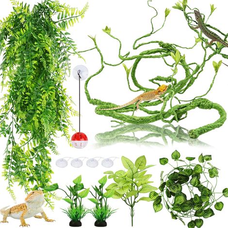 Décoration pour lézards, Plante suspendues Artificielle Terrarium Grandes Plante Decoration Vignes Branche Decorative pour Lézard Escalade, Caméléon, Gecko, Serpents (1/5)