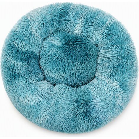 Niche ronde en fausse fourrure douce bleu brume chiné 40 x 35 cm (1/5)