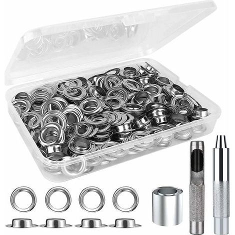 12mm Grommet Tool Kit - 120 Sets of Metal Grommets - Grommet Tools for DIY Curtains, Tarpaulins, Canvas, and Tent Repairs (1/5)
