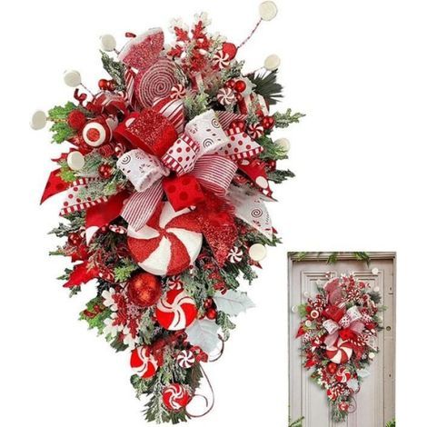 Weihnachtskranz – Zuckerstange – 50 x 30 x 6 cm – Außendekoration – 1 Stück (1/4)