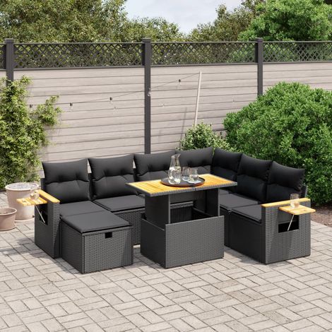vidaXL Salon de jardin 8 pcs avec coussins noir résine tressée (1/4)