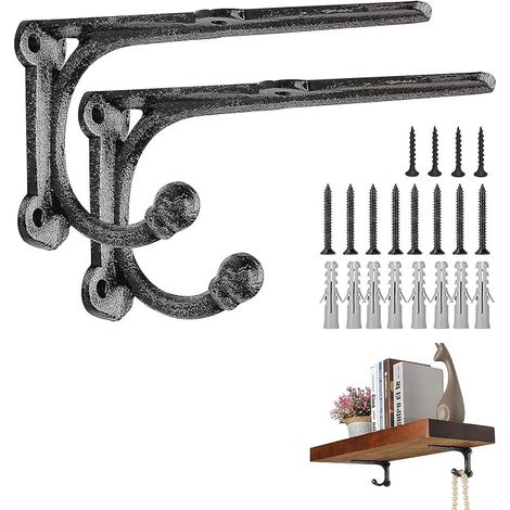 Cast Iron Wall Shelf Brackets with Hooks Wall Brackets Rustic Shelf Brackets 15 x 8.5 cm (1/5)