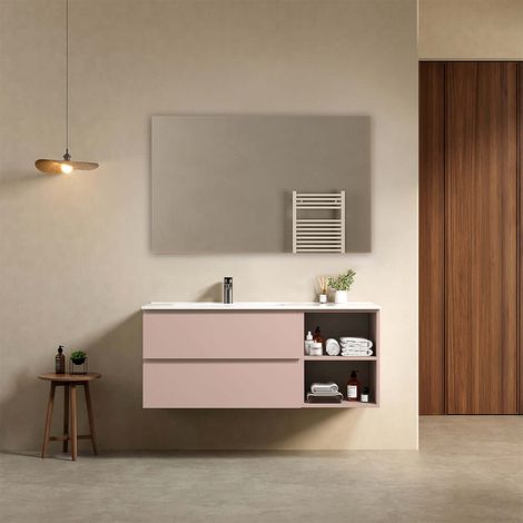 Mobile bagno sospeso 120 cm Rosa Retro Lavabo a Sinistra in Ceramica Specchio Quadro - Fiji Paint Plus (1/4)
