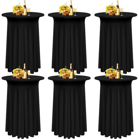 Lot de 6 nappes de table de cocktail en spandex avec jupe 80x110cm Noir pour table haute