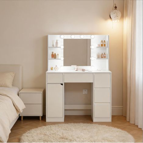 Schminktisch mit LED, Steckdose und Stauraum 110x40 cm OKMYHOME (1/5)
