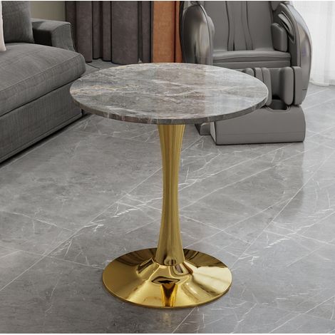 Runder Tisch aus Kunstmarmor in Gold, modernes minimalistisches Design, vielseitig als Beistell- oder Esstisch nutzbar
