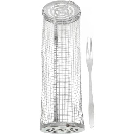 Cylindre grillade en maille d'acier inoxydable, panier barbecue roulant ouvert pour poisson, légumes, frites (1/5)