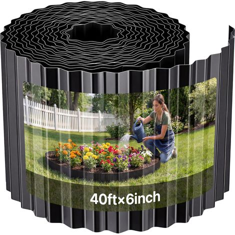 VEVOR Rasenkante Verzinkt, 12,3 m x 15,5 cm Beeteinfassung inkl. Handschuhen, Metall Gartenpalisade, Mähkante, Beetumrandung zur Gartengestaltung, Beetbegrenzung für Blumenbeete & Gartenwege (1/5)