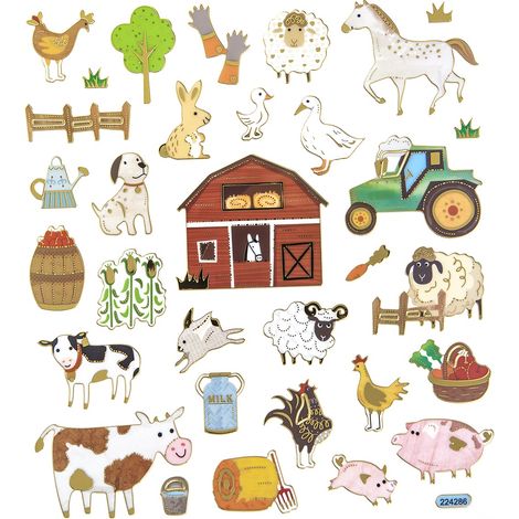 Adesivi decorativi con animali da fattoria e villaggio, 32 pezzi. (1/2)