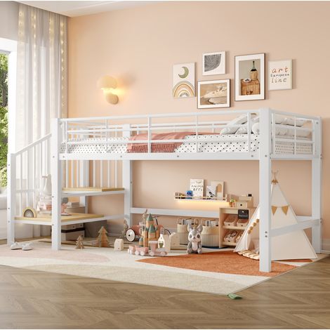 Letto bambino a mezza altezza 90 x 200 cm con scala contenitore, bianco HAVRYA (1/5)