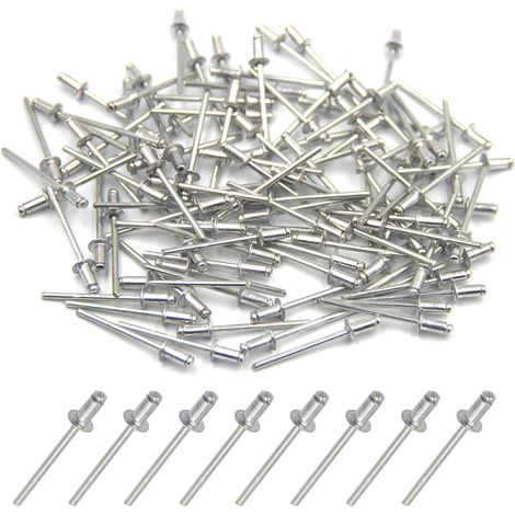 100 pièces de rivets aveugles en aluminium 3.2 x 6mm, rivets à bout ouvert, rivets pop, paquet de 100 (Argent) Pour le bricolage, l'atelier, l'automobile, l'amélioration de la maison et la réparation (1/5)