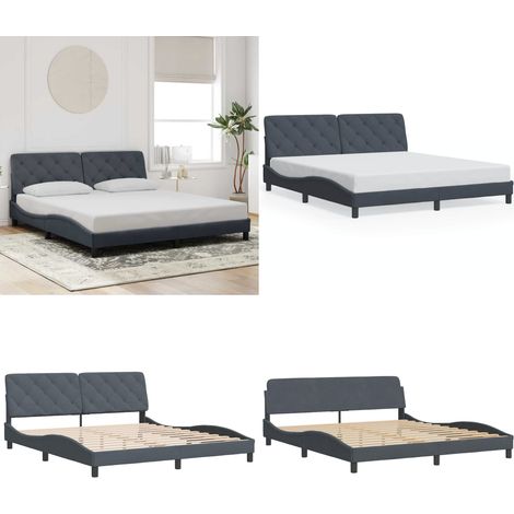 Estructura de cama sin colchón terciopelo gris oscuro 180x200cm - Cabecero de cama - Colchón