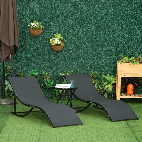 Set 2 Sdraio da Giardino Pieghevoli, Lettino Prendisole in Alluminio e Textilene, 61x165x63cm (1/5)