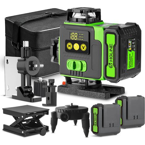 Laser-Nivelliergerät 4 x 360°-Laser, 4D-Baulaser mit 16 Linien, 25 m Arbeitsreichweite, 2 Batterien, drehbare Halterung – LK-801 Grün (1/5)