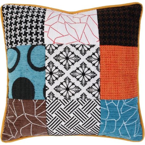 Paris Prix – Coussin patchwork carré 40x40cm en polyester multicolore – Déhoussable – Style moderne pour décoration intérieure (1/5)